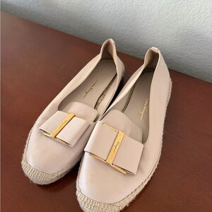 Salvatore Ferragamo Cream Flats with Gold Detail